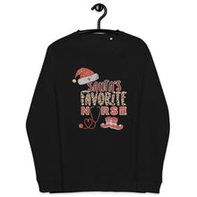 Load image into Gallery viewer, Santa’s favorite Nurse organic raglan sweatshirt