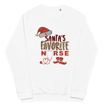 Load image into Gallery viewer, Santa’s favorite Nurse organic raglan sweatshirt