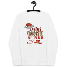 Load image into Gallery viewer, Santa’s favorite Nurse organic raglan sweatshirt